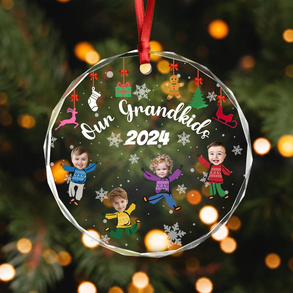 GeckoCustom Custom Family Our Grandkids Christmas Gift For Grandma Grandpa Mom Dad Glass Circle Ornament HO82 893108