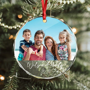 GeckoCustom Custom Family Picture In Memory Christmas Glass Circle Ornament HO82 893040