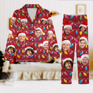 GeckoCustom Custom Human Face Photo With Colorful Christmas Lights Pajamas N304 889908