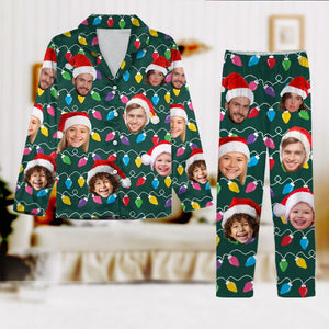 GeckoCustom Custom Human Face Photo With Colorful Christmas Lights Pajamas N304 889908