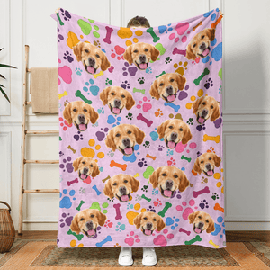 GeckoCustom Custom Pet Photo With Paw And Bones Pattern Blanket TA29 889928