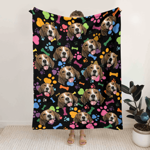 GeckoCustom Custom Pet Photo With Paw And Bones Pattern Blanket TA29 889928