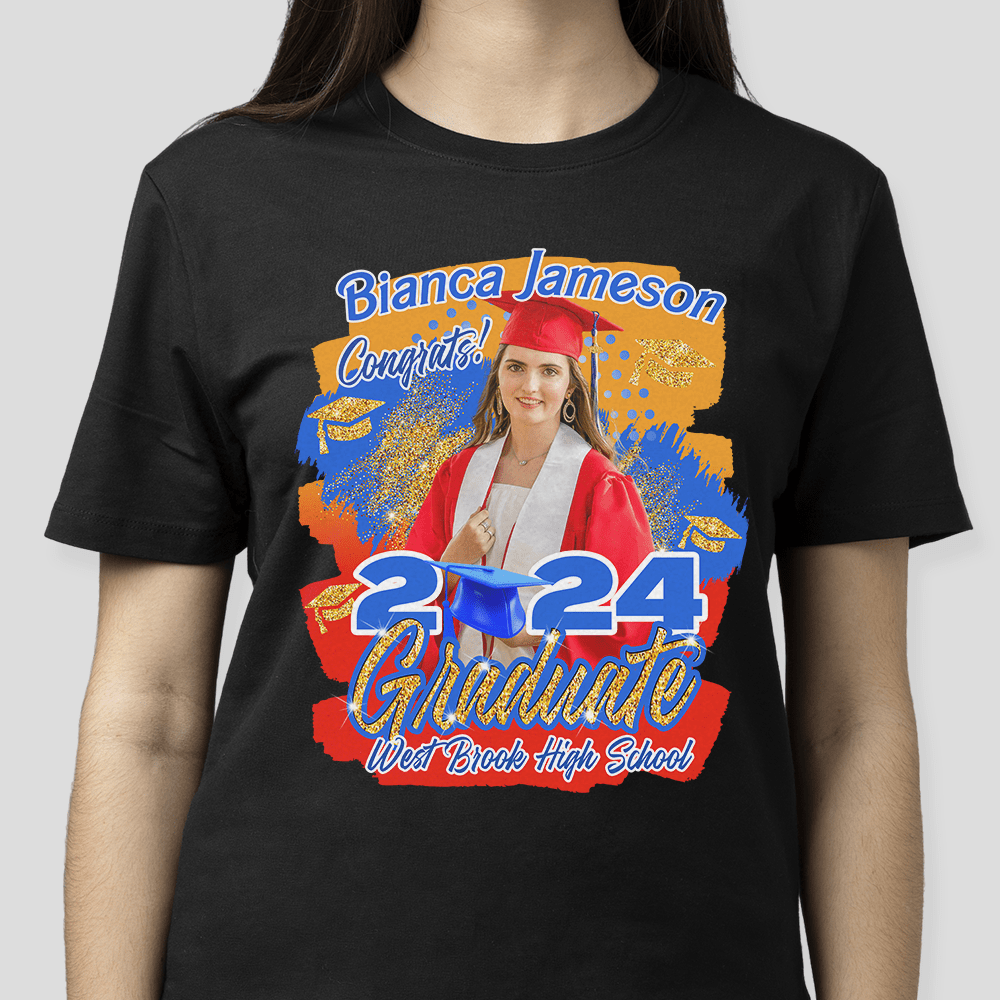 GeckoCustom Custom Photo 2024 Glitter Graduation Dark Shirt N304 890117