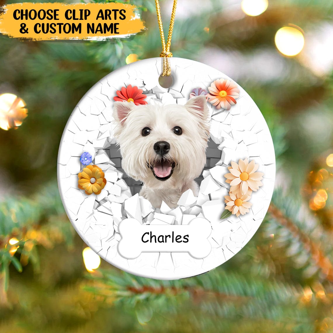 GeckoCustom Custom Photo 3D Cracked Pet Face Gift For Dog Lovers Ceramic Ornament HO82 891160