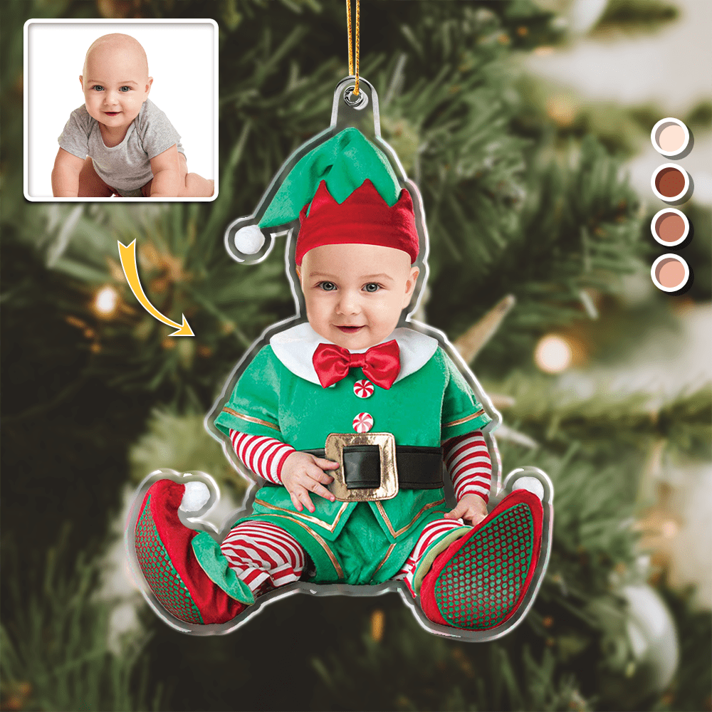 GeckoCustom Custom Photo Adorable Newborn Baby Elf Acrylic Ornament HA75 891036