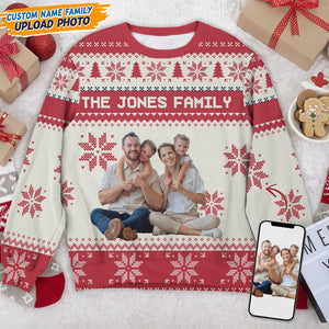 GeckoCustom Custom Photo And Name For Family Christmas Ugly Sweater TH10 891589