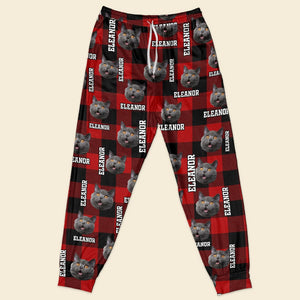 GeckoCustom Custom Photo And Name With Buffalo Plaid Pattern Cat Pajamas Set N304 889778