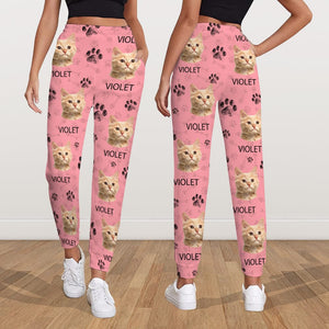 GeckoCustom Custom Photo And Name With Paw Pattern For Cat Lovers Sweatpants N304 889808