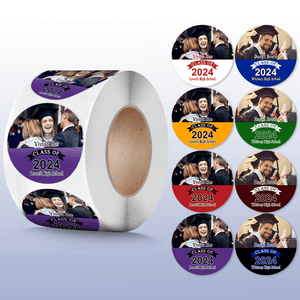 GeckoCustom Custom Photo And School Name Class Of 2024 Graduation Roll Sticker TA29 890288