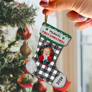 GeckoCustom Custom Photo Baby First Christmas Stocking Wood Ornament HA75 891112