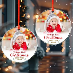 GeckoCustom Custom Photo Baby's First Christmas Glass Ornament HA75 891428