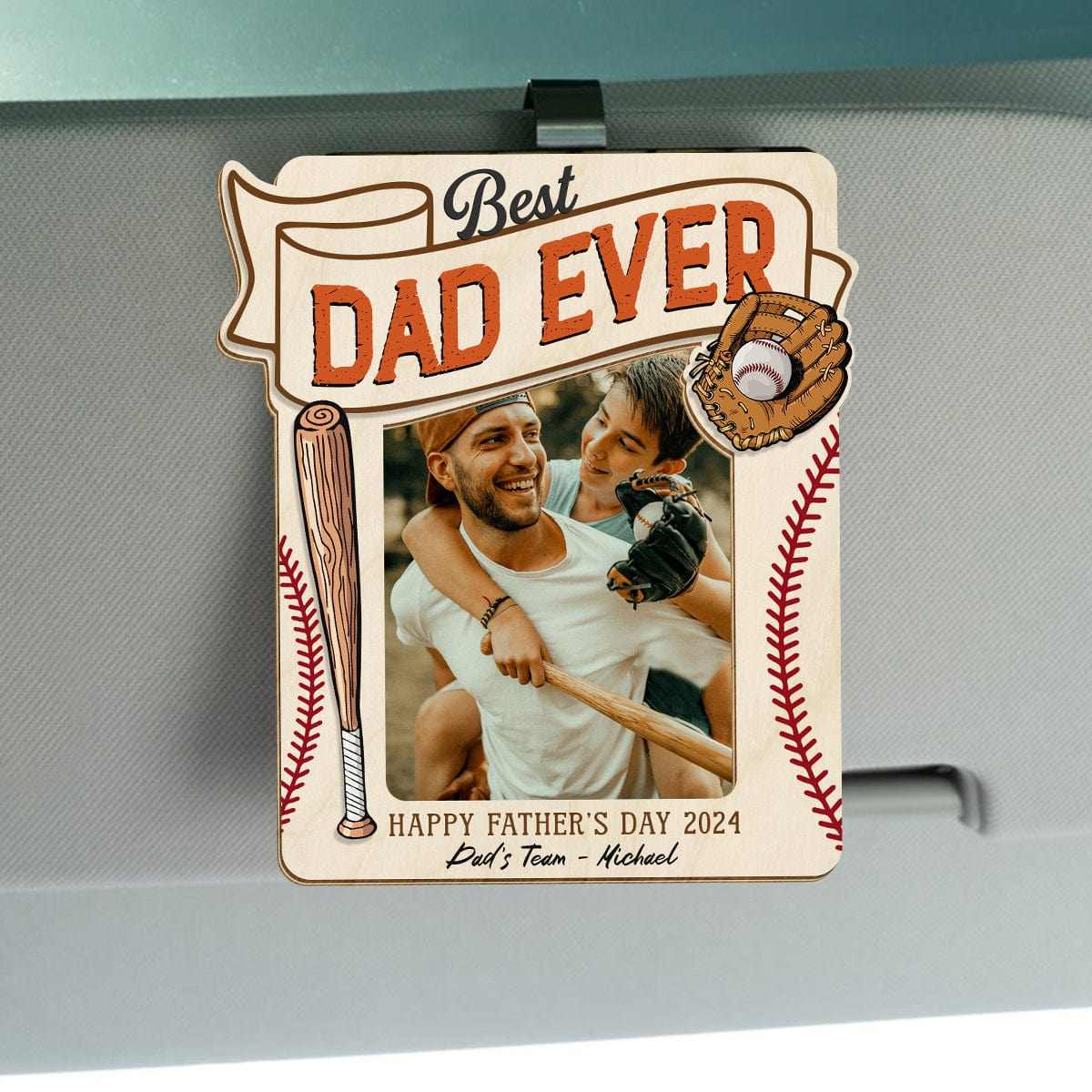 GeckoCustom Custom Photo Best Dad Ever Baseball Dad Car Visor Clip HO82 890692