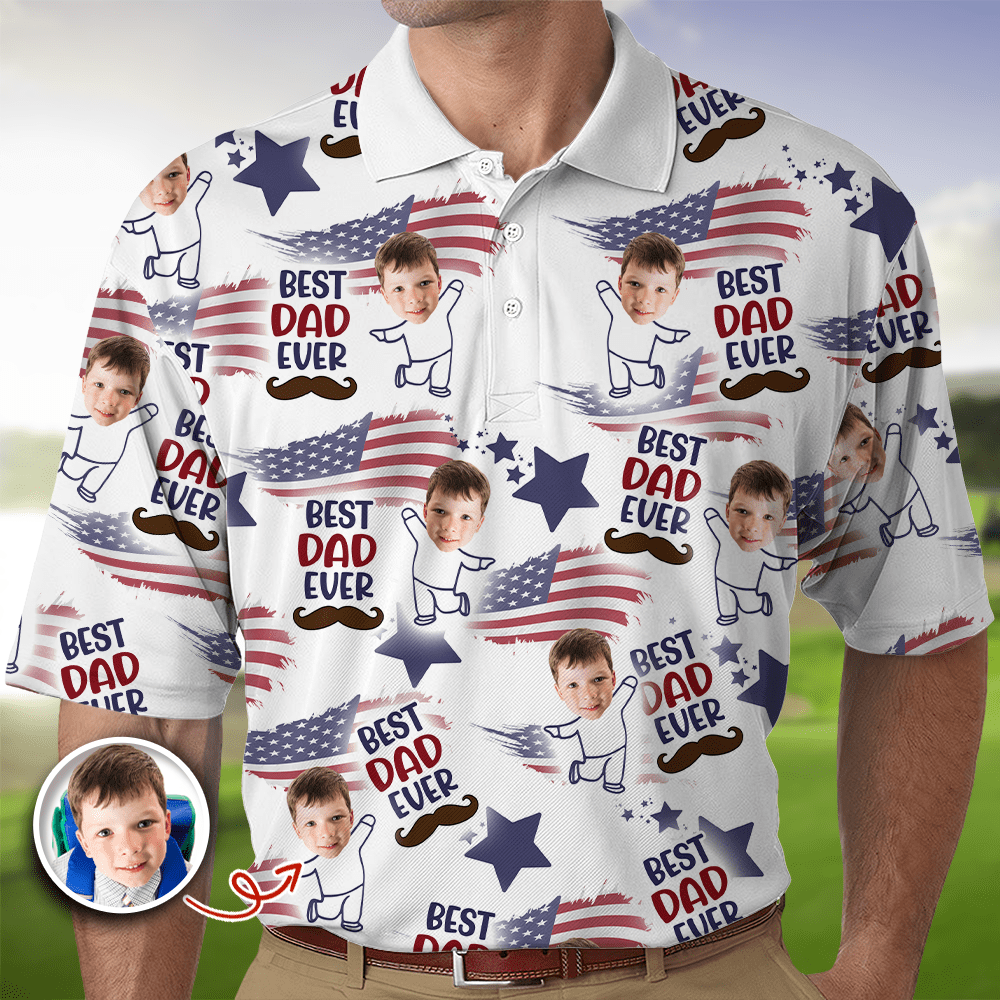 GeckoCustom Custom Photo Best Dad Ever USA Flag Polo Shirt HA75 890694