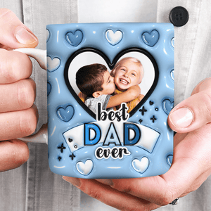 GeckoCustom Custom Photo Best Dad Ever With Heart Pattern 3D Inflated Mug HO82 890526