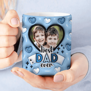 GeckoCustom Custom Photo Best Dad Ever With Heart Pattern 3D Inflated Mug HO82 890526