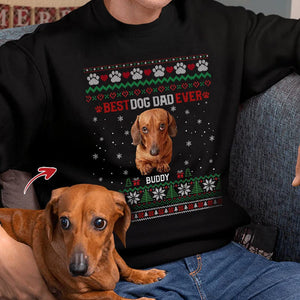 GeckoCustom Custom Photo Best Dog Dad Ever Ugly Christmas Dog Cat Sweatshirt K228 HN590