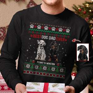 GeckoCustom Custom Photo Best Dog Dad Ever Ugly Christmas Dog Cat Sweatshirt K228 HN590