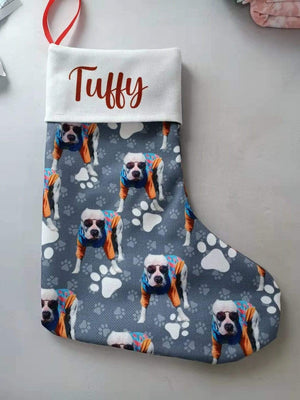 GeckoCustom Custom Photo Cartoon Dog Christmas Stocking TA29