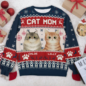 GeckoCustom Custom Photo Cat Dad Cat Mom Ugly Sweater N304 889927