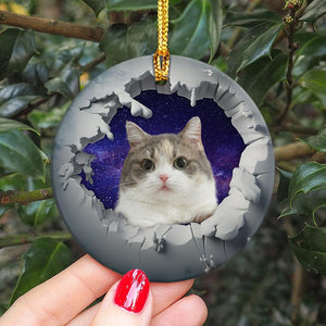 GeckoCustom Custom Photo Cat With Galaxy Cat Ceramic Ornament TH10 891419