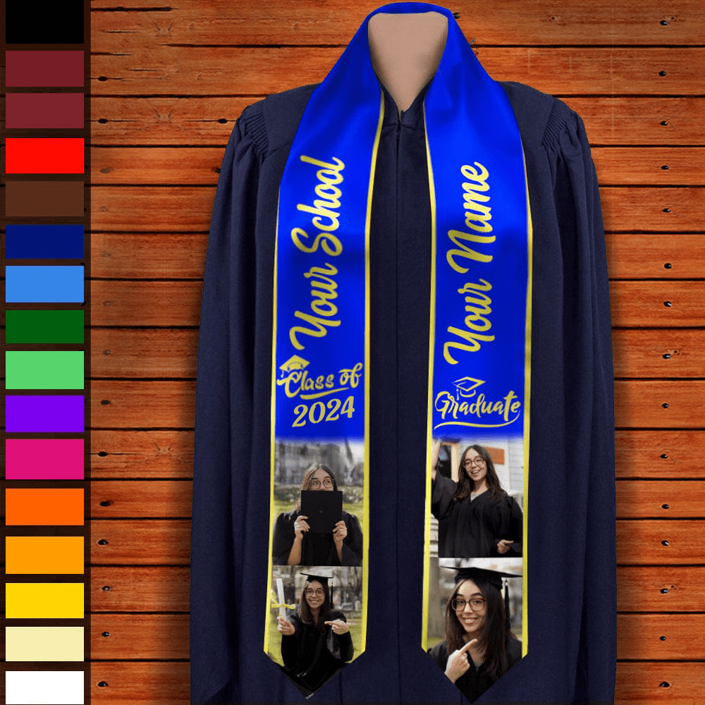 GeckoCustom Custom Photo Class of 2024 Stoles Sash For Graduation Day, 888755 T368 6x72 inch