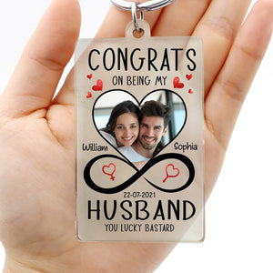 GeckoCustom Custom Photo Congrats On Being My Husband Family Acrylic Keychain N304 889943 60mmW x 40mmH