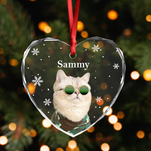 GeckoCustom Custom Photo Cute Cat Heart Shaped Glass Ornament For Christmas HA75 891564