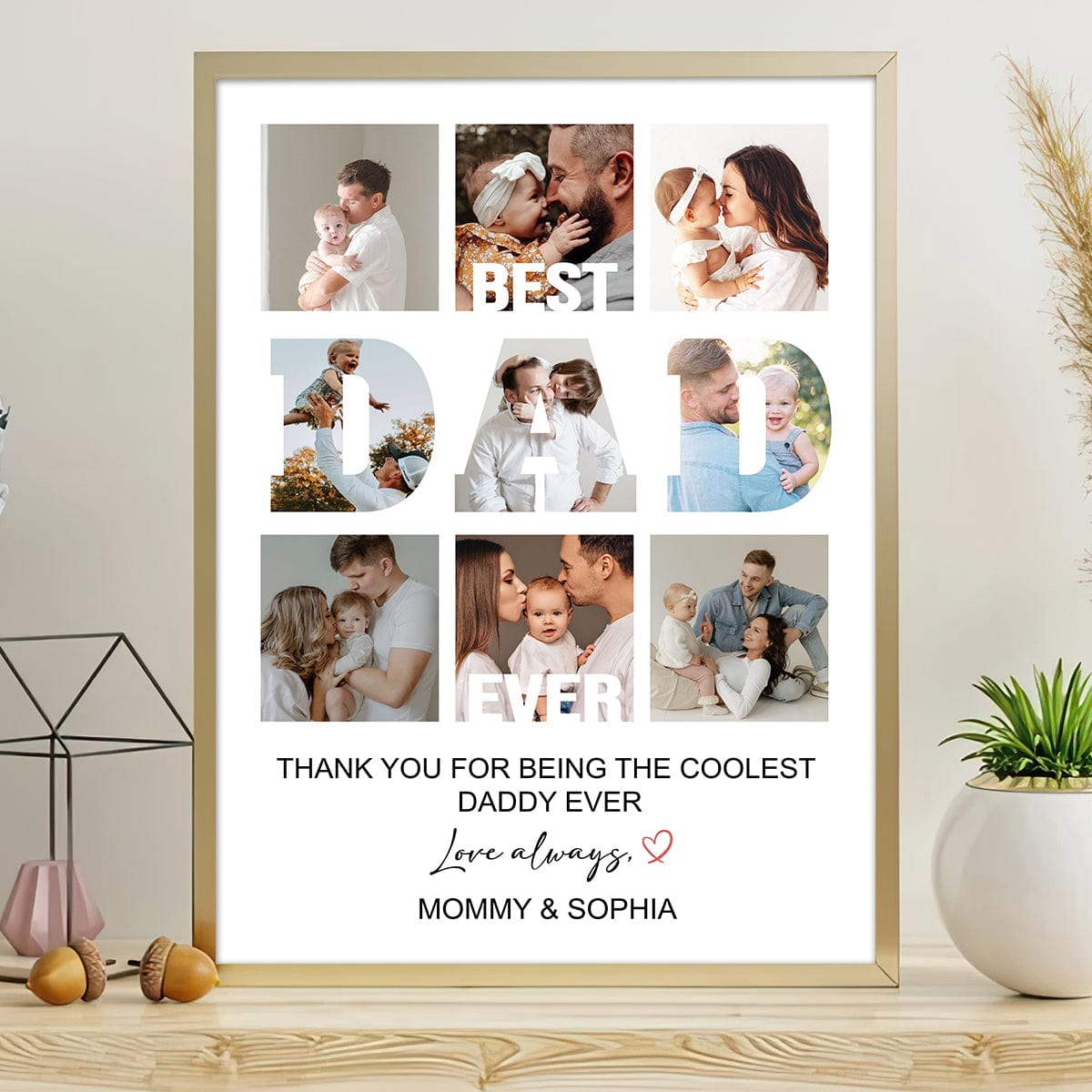 GeckoCustom Custom Photo Dad Best Dad Ever Poster Canvas Picture Frame HA75 890598