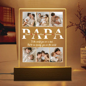 GeckoCustom Custom Photo Dad To Our Family You Are The World Acrylic Plaque LED Night Light TA29 890422 Acrylic / 7.9"x4.5"