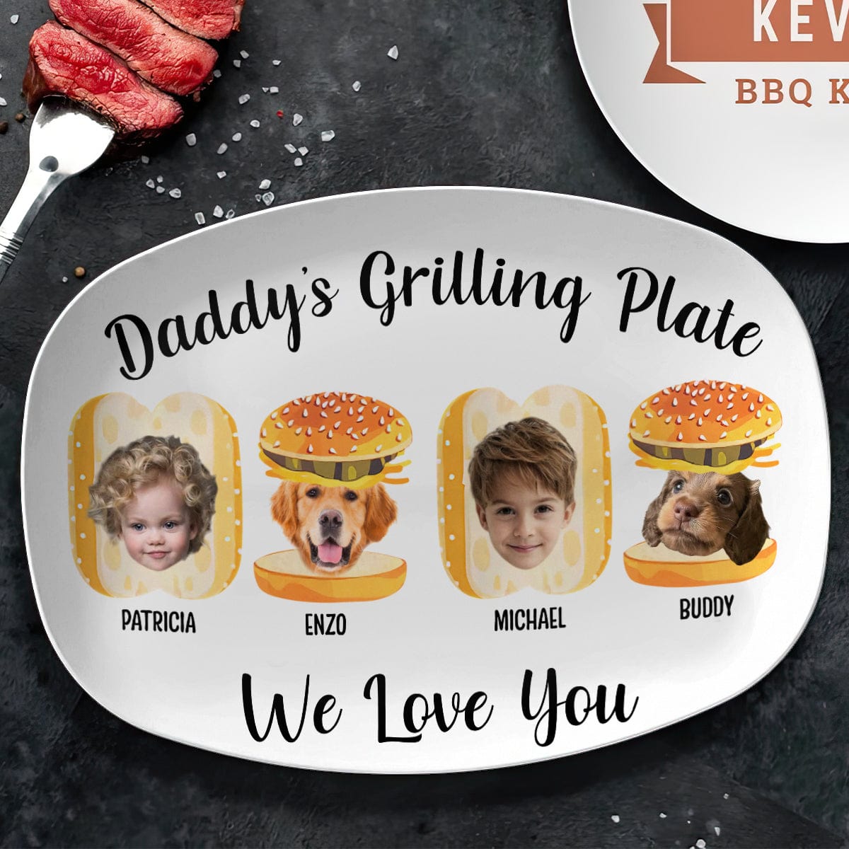 GeckoCustom Custom Photo Daddy's Grilling Buddies Burger Hot Dog 2 Father's Day Platter DM01 891083