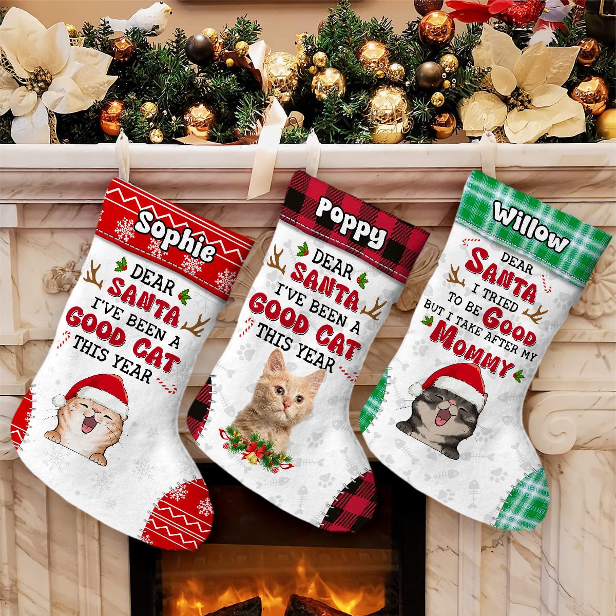 GeckoCustom Custom Photo Dear Santa I've Been A Very Good Cat Christmas Stocking T368 HA75 891462