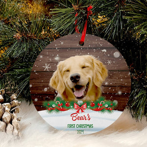 GeckoCustom Custom Photo Dog Cat Christmas Wooden Background Ornament TA29 889849 2.75" tall - 0.125" thick