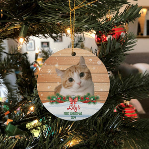 GeckoCustom Custom Photo Dog Cat Christmas Wooden Background Ornament TA29 889849 2.75" tall - 0.125" thick