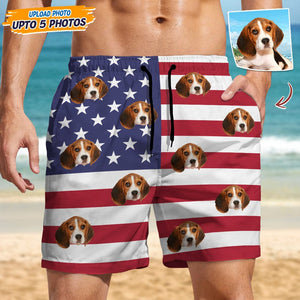 GeckoCustom Custom Photo Dog Face American Flag Men's Beach Short K228 889188