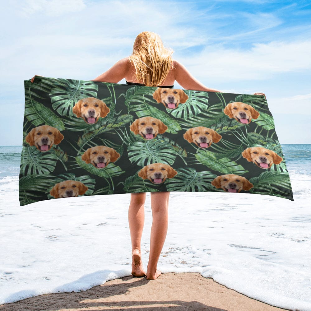 GeckoCustom Custom Photo Dog Hawaiian Vacation Style Beach Towel N304 890669 30"x60"