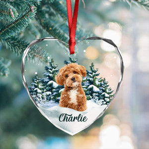 GeckoCustom Custom Photo Dog Heart Shaped Glass Ornament For Christmas HA75 891572 8 cm