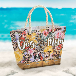 GeckoCustom Custom Photo Dog Mom Leopard Canvas Beach Bag N304 889663