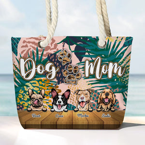 GeckoCustom Custom Photo Dog Mom Leopard Canvas Beach Bag N304 889663