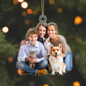 GeckoCustom Custom Photo Family With Dogs, Cats Pet Acrylic Ornament HA75 891286