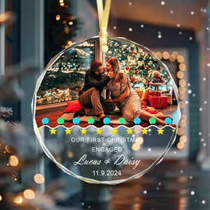 GeckoCustom Custom Photo First Christmas Engaged Couple Glass Circle Ornament HO82 893088