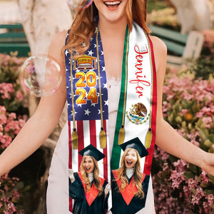 GeckoCustom Custom Photo Flag Nations Graduation Stoles N369 890695 6x72 inch