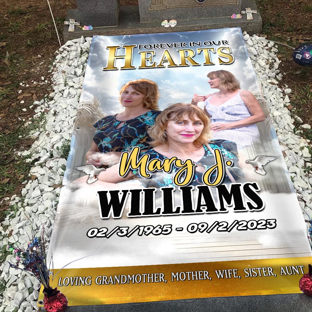 GeckoCustom Custom Photo Forever In Our Hearts Memorial Grave Blanket N369 890325