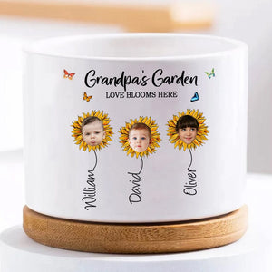 GeckoCustom Custom Photo Grandpa's Garden With Sunflower Family Plant Pot T368 889248