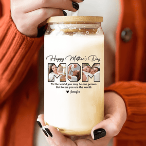 GeckoCustom Custom Photo Happy Mother's Day Mom To Us You Are The World Family Daily Reminders Glass Tumbler Personalized Gift TA29 890404