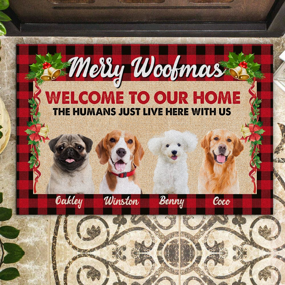 GeckoCustom Custom Photo Happy Pawliday Welcome To Our Home Dog Cat Pet Doormat HA75 891316