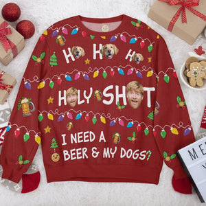 GeckoCustom Custom Photo Ho Ho Holy I Need A Beer And My Dog Ugly Sweater N304 HA75 891554