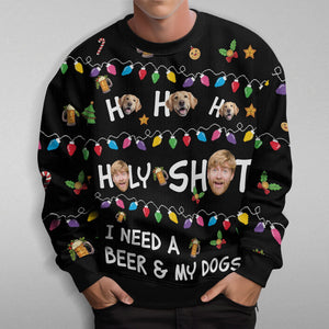 GeckoCustom Custom Photo Ho Ho Holy I Need A Beer And My Dog Ugly Sweater N304 HA75 891554