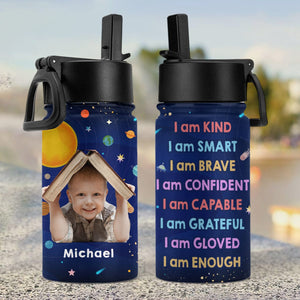 GeckoCustom Custom Photo I Am Enough Back To School Gift For Grandkid Kid Water Bottle With Straw HO82 891296 12 oz