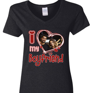 GeckoCustom Custom Photo I Love Him/Her Valentine Dark Shirt K228 890127 Women V-neck / V Black / S