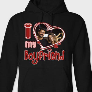 GeckoCustom Custom Photo I Love Him/Her Valentine Dark Shirt K228 890127 Pullover Hoodie / Black Colour / S